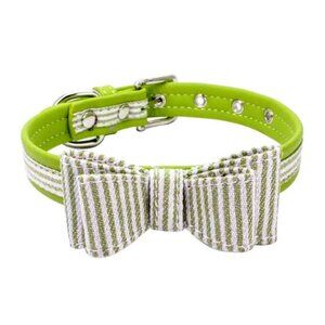 Zach Saylor Green Oxford Stripe Bow Tie Dog Collar Extra Small Gift Packaged